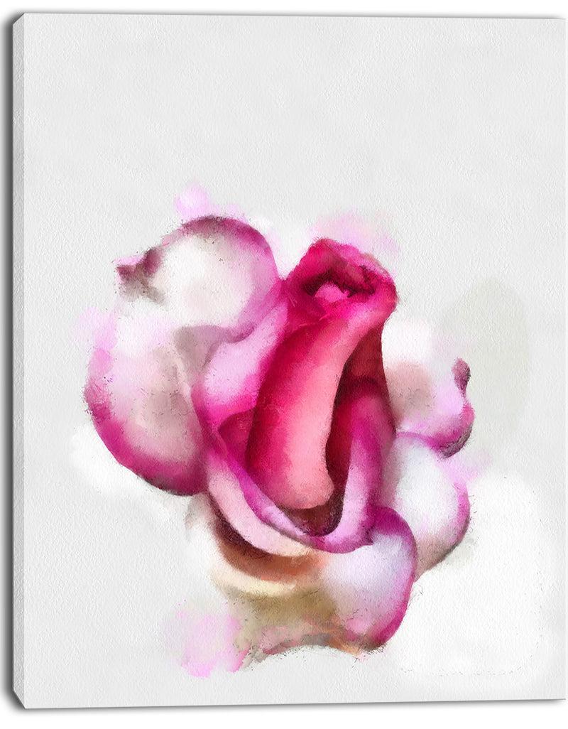 DesignQ Pink Hand-drawn Red Rose On White - Flower Canvas Print Artwork