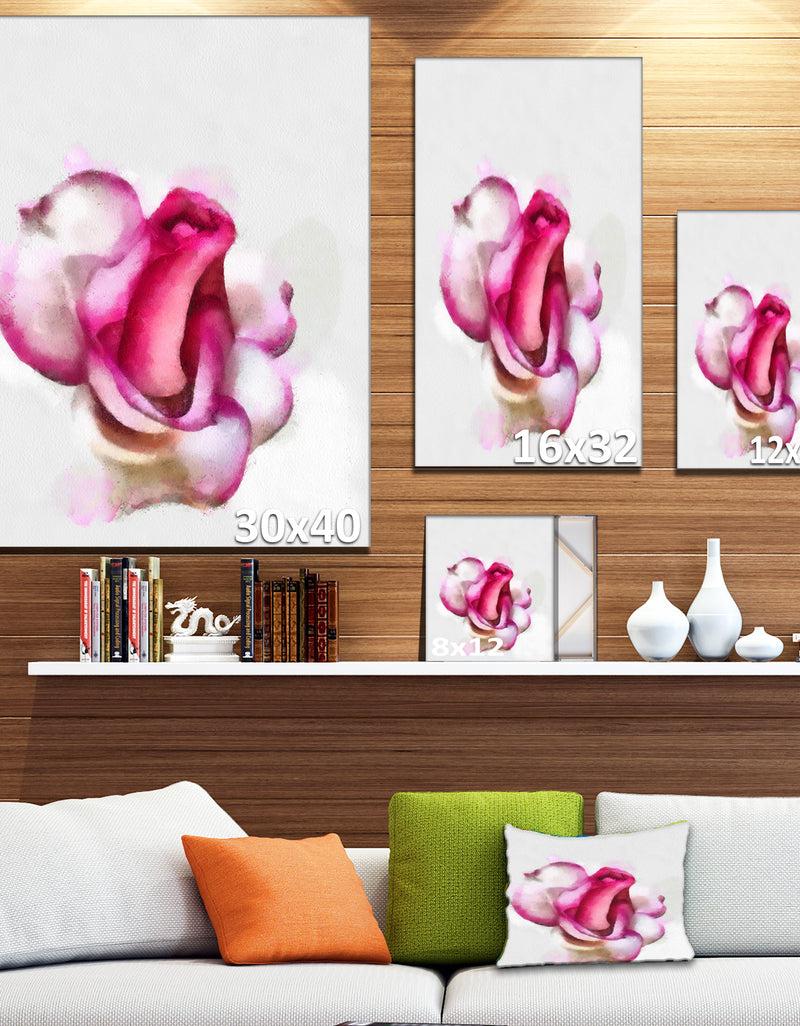 DesignQ Pink Hand-drawn Red Rose On White - Flower Canvas Print Artwork