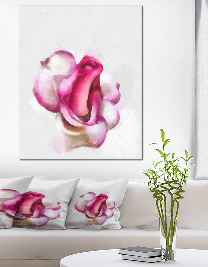 DesignQ Pink Hand-drawn Red Rose on White - Flower Canvas Print Artwork