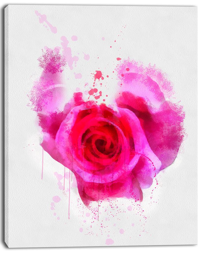 DesignQ Pink Hand-drawn Rose On White - Flower Canvas Print Artwork