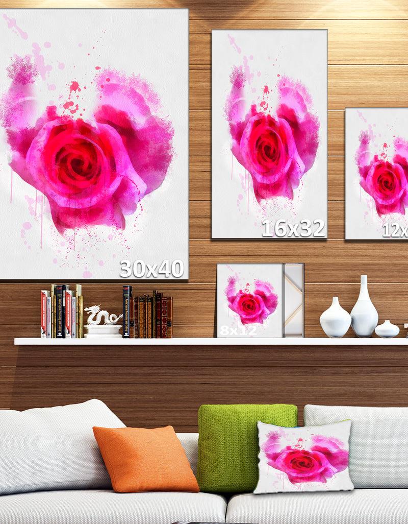 DesignQ Pink Hand-drawn Rose On White - Flower Canvas Print Artwork