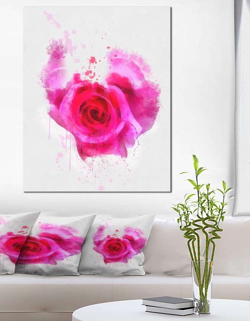 DesignQ Pink Hand-drawn Rose on White - Flower Canvas Print Artwork