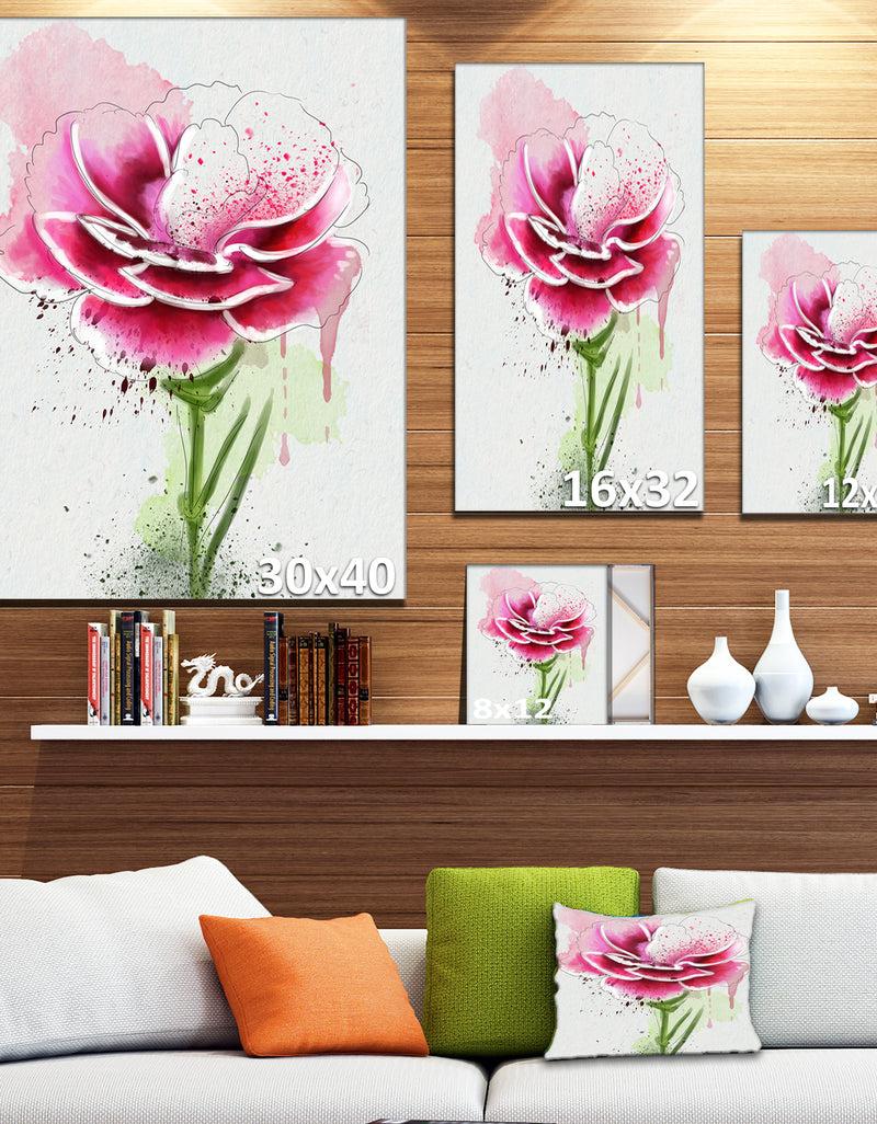DesignQ Pink Hand-drawn Watercolor Flower - Floral Canvas Artwork Print