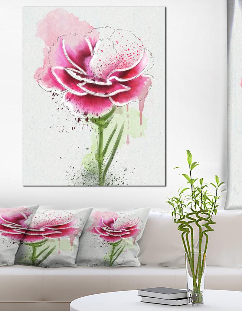 DesignQ Pink Hand-drawn Watercolor Flower - Floral Canvas Artwork Print