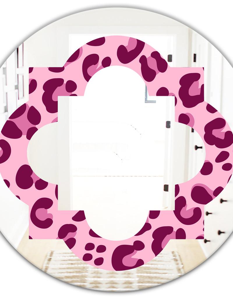 DesignQ Pink Leopard Pattern - Modern Round Or Oval Wall Mirror - Quatrefoil