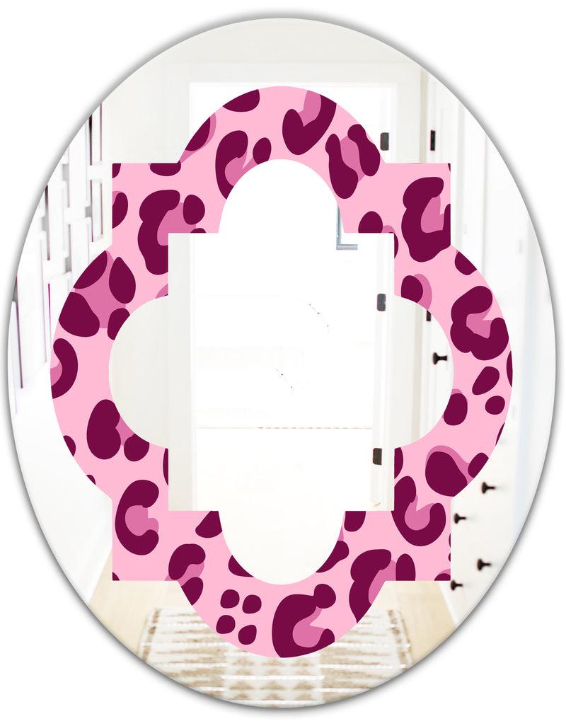 DesignQ Pink Leopard Pattern - Modern Round Or Oval Wall Mirror - Quatrefoil
