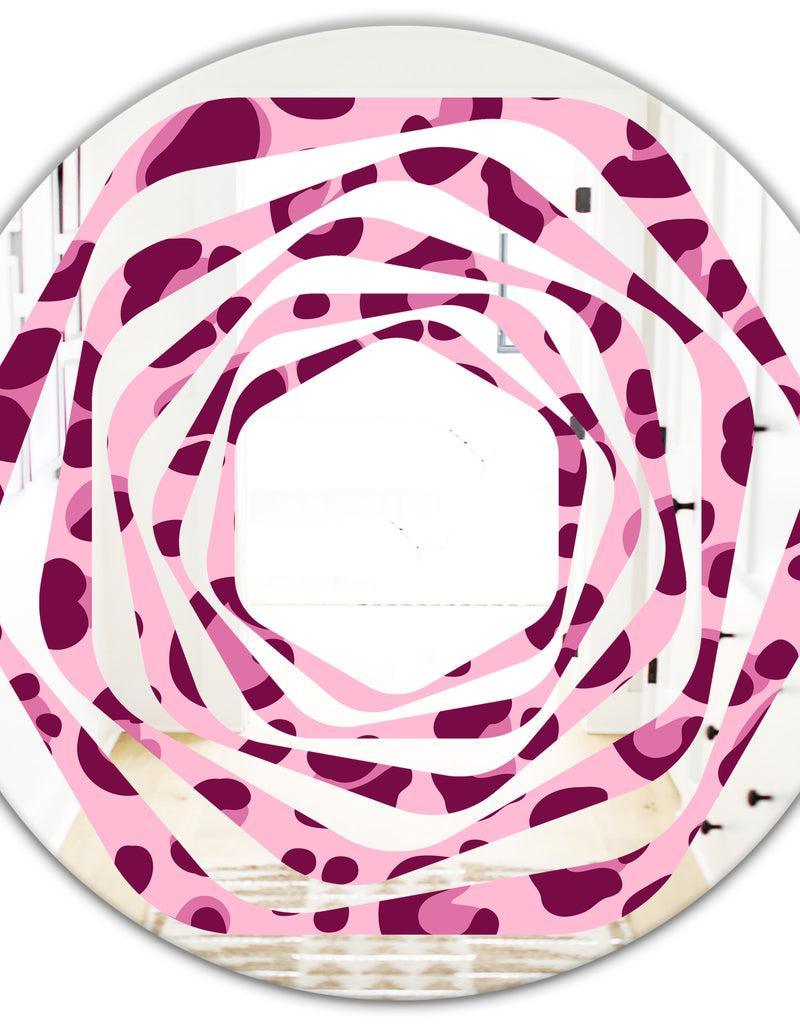 DesignQ Pink Leopard Pattern - Modern Round Or Oval Wall Mirror - Whirl