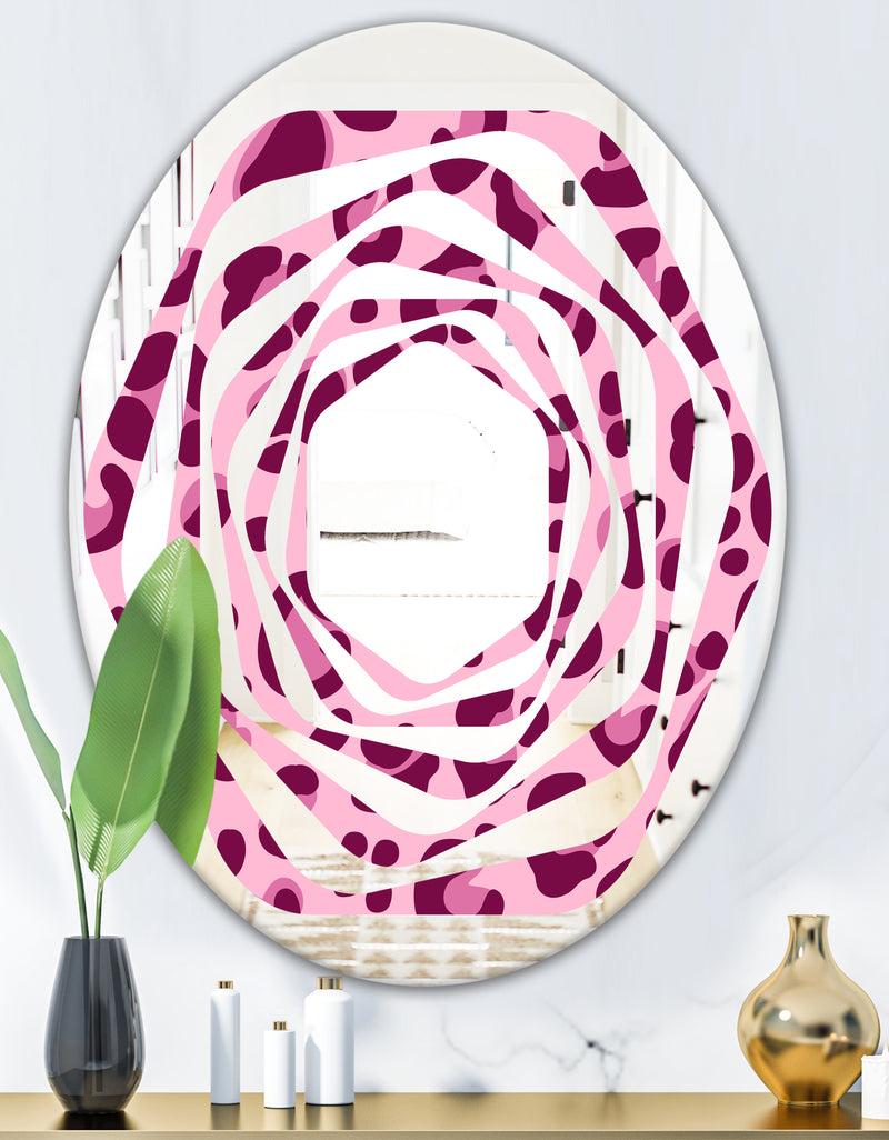 DesignQ Pink Leopard Pattern - Modern Round Or Oval Wall Mirror - Whirl