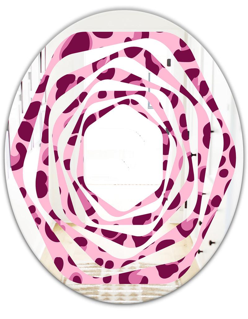DesignQ Pink Leopard Pattern - Modern Round Or Oval Wall Mirror - Whirl