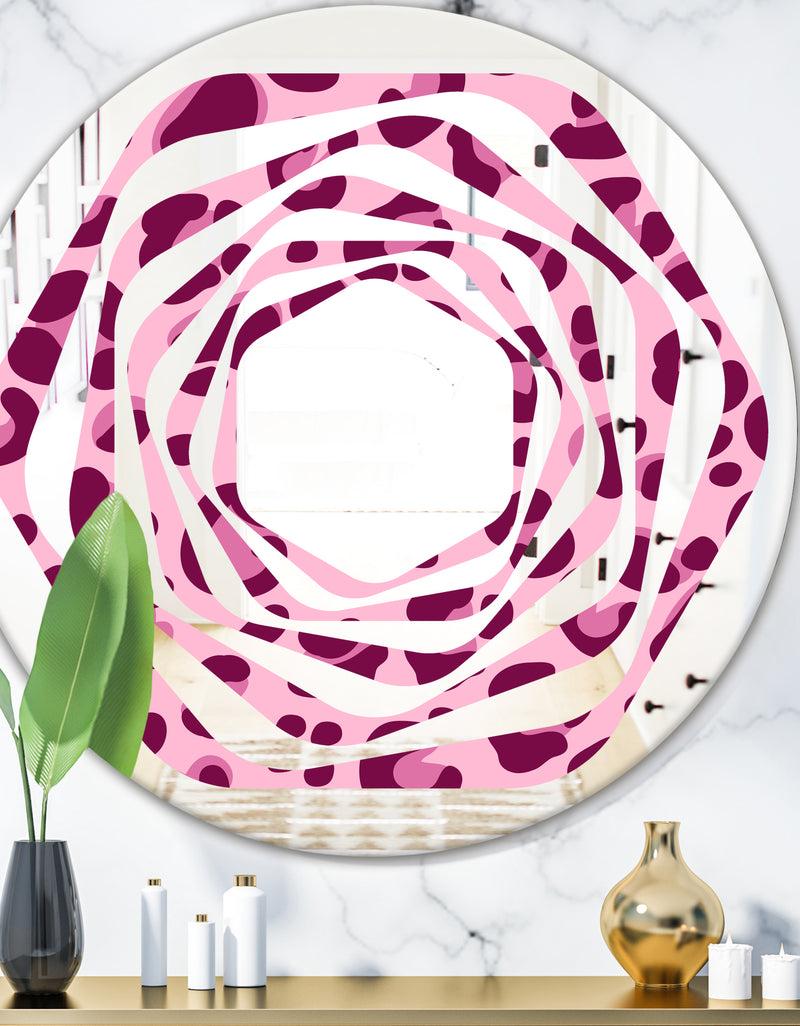 DesignQ Pink Leopard Pattern - Modern Round or Oval Wall Mirror - Whirl