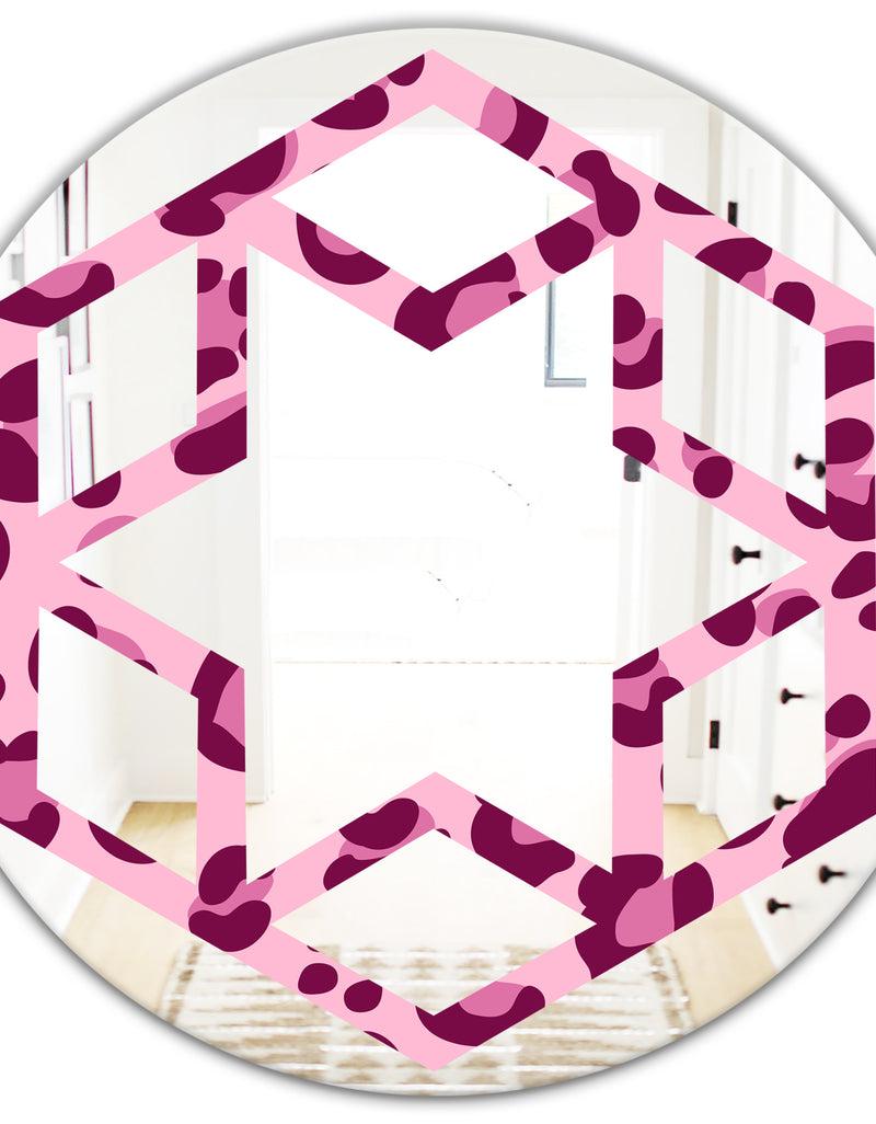 DesignQ Pink Leopard Pattern - Modern Round Or Oval Wall Mirror - Hexagon Star