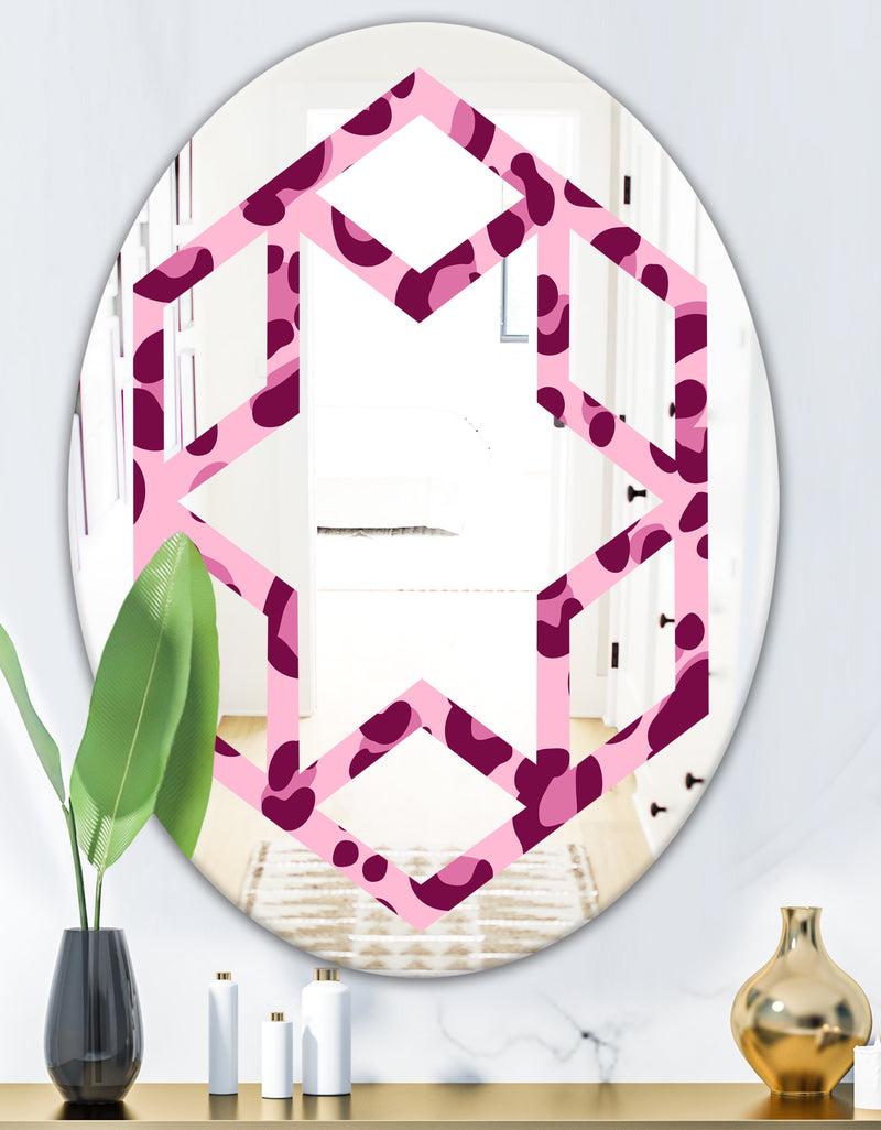 DesignQ Pink Leopard Pattern - Modern Round Or Oval Wall Mirror - Hexagon Star
