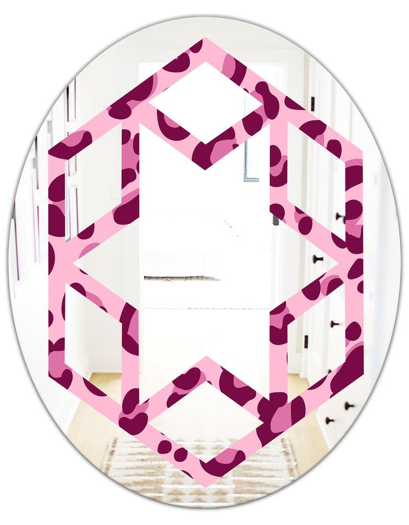 DesignQ Pink Leopard Pattern - Modern Round Or Oval Wall Mirror - Hexagon Star