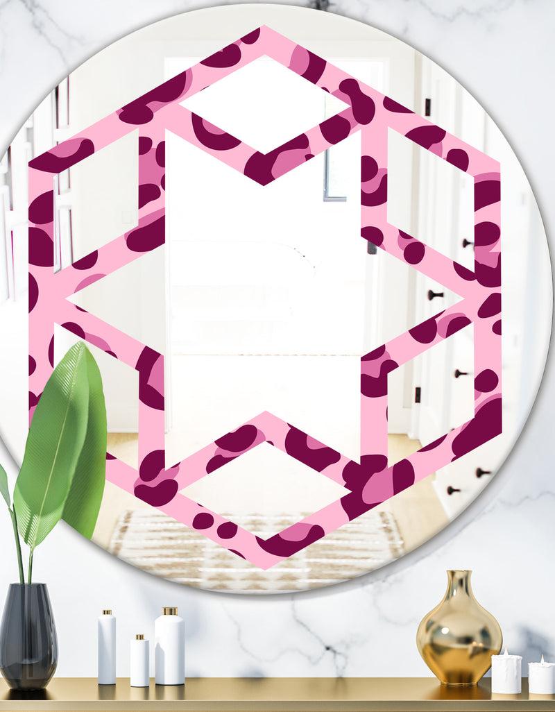 DesignQ Pink Leopard Pattern - Modern Round or Oval Wall Mirror - Hexagon Star