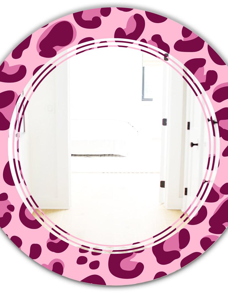 DesignQ Pink Leopard Pattern - Modern Round Or Oval Wall Mirror - Triple C