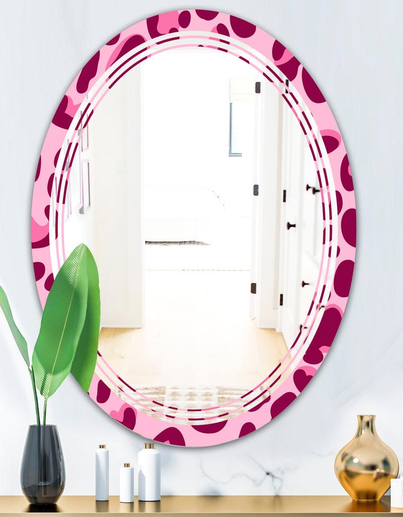 DesignQ Pink Leopard Pattern - Modern Round Or Oval Wall Mirror - Triple C