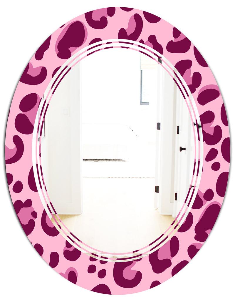 DesignQ Pink Leopard Pattern - Modern Round Or Oval Wall Mirror - Triple C