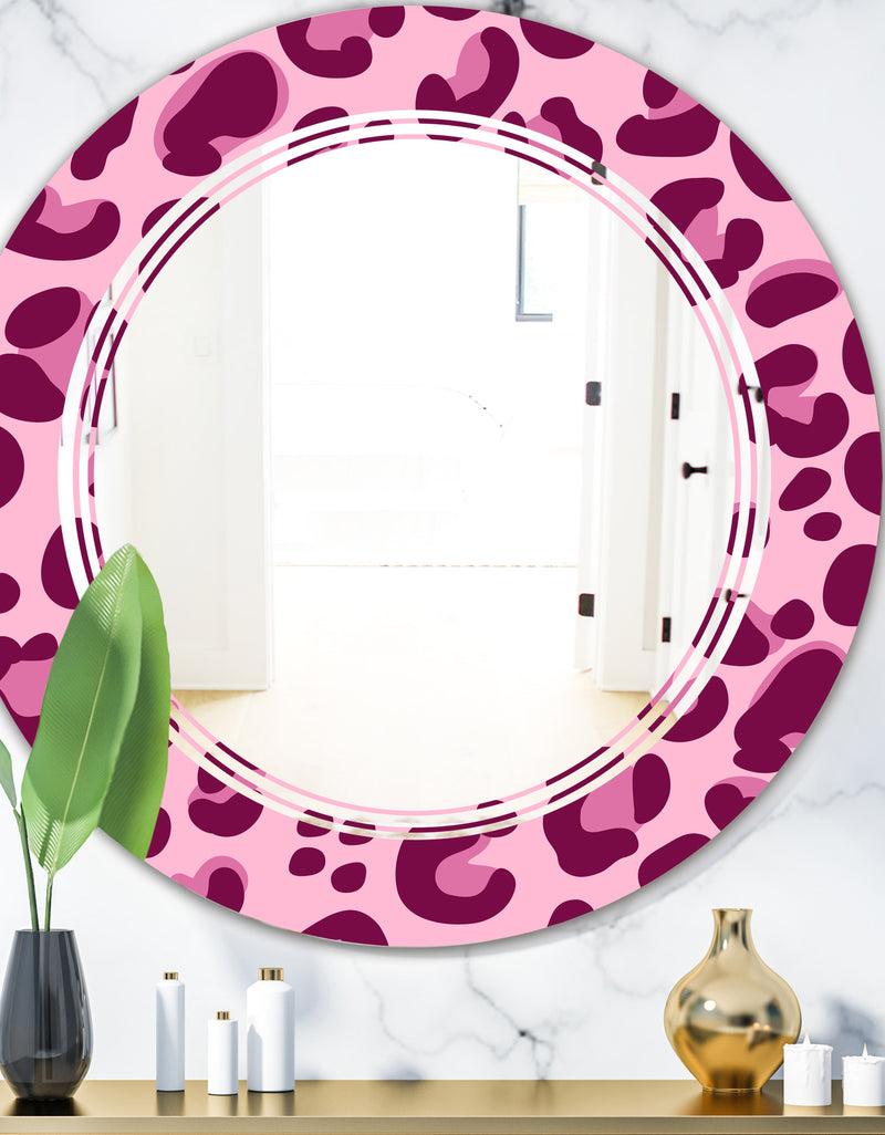 DesignQ Pink Leopard Pattern - Modern Round or Oval Wall Mirror - Triple C