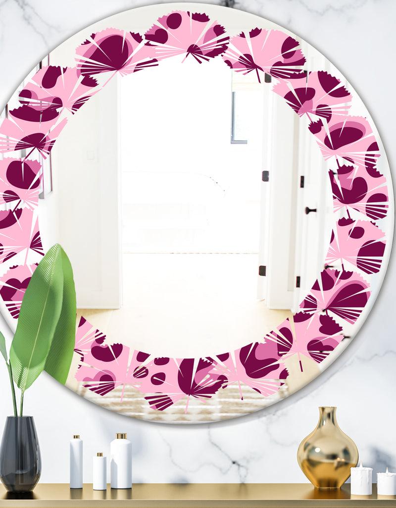 DesignQ Pink Leopard Pattern - Modern Round or Oval Wall Mirror - Leaves
