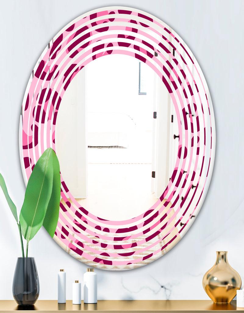 DesignQ Pink Leopard Pattern - Modern Round Or Oval Wall Mirror - Wave