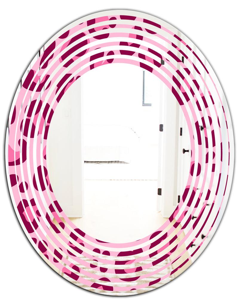 DesignQ Pink Leopard Pattern - Modern Round Or Oval Wall Mirror - Wave