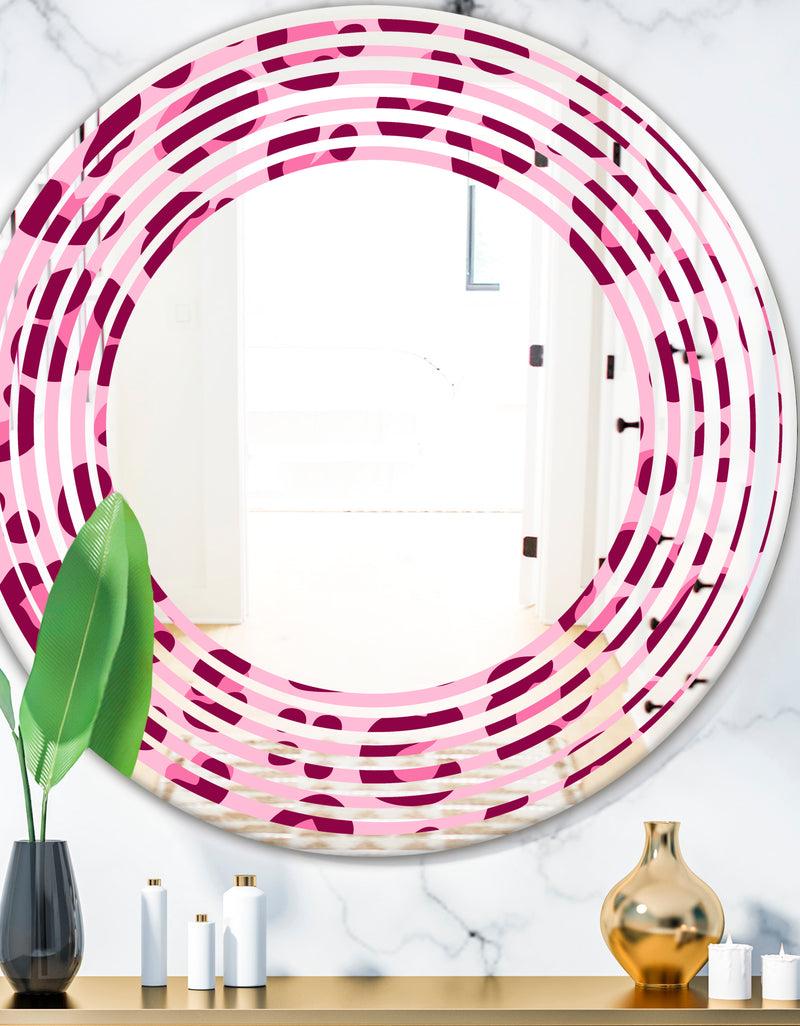 DesignQ Pink Leopard Pattern - Modern Round or Oval Wall Mirror - Wave