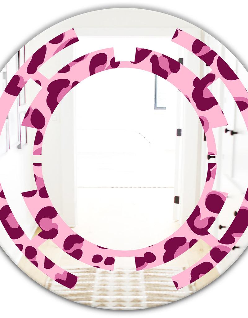 DesignQ Pink Leopard Pattern - Modern Round Or Oval Wall Mirror - Space