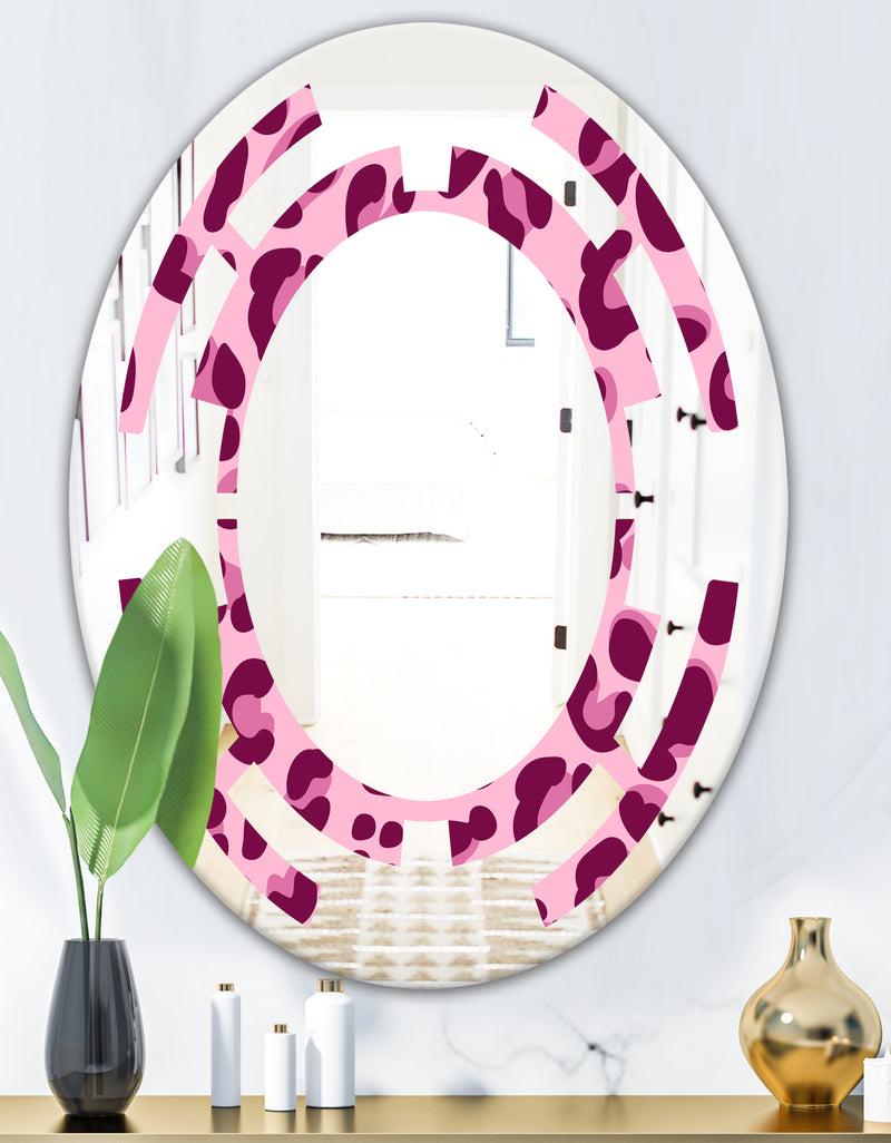 DesignQ Pink Leopard Pattern - Modern Round Or Oval Wall Mirror - Space