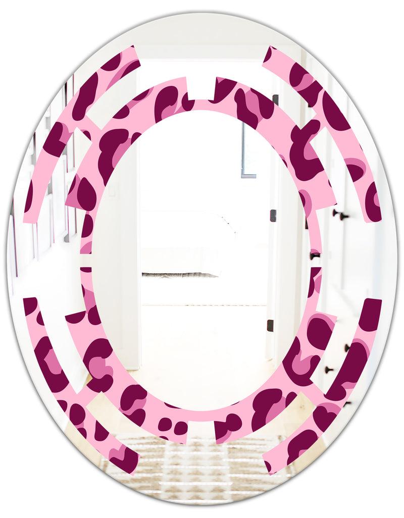 DesignQ Pink Leopard Pattern - Modern Round Or Oval Wall Mirror - Space