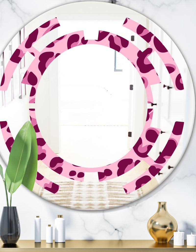 DesignQ Pink Leopard Pattern - Modern Round or Oval Wall Mirror - Space