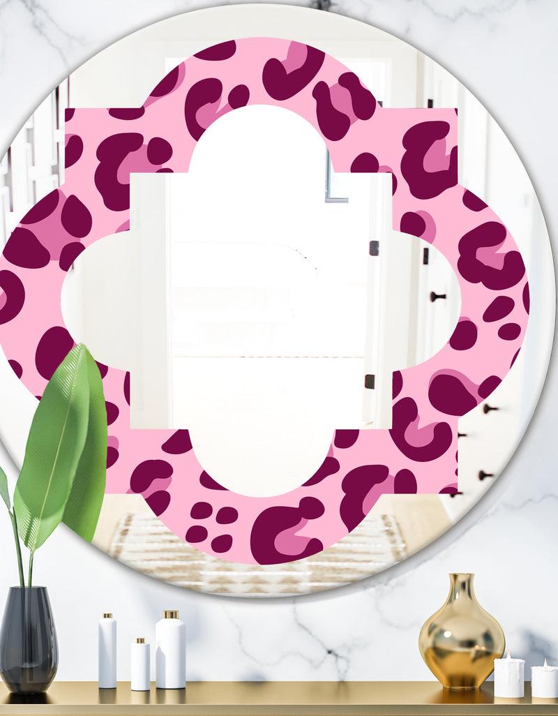 DesignQ Pink Leopard Pattern - Modern Round or Oval Wall Mirror - Quatrefoil