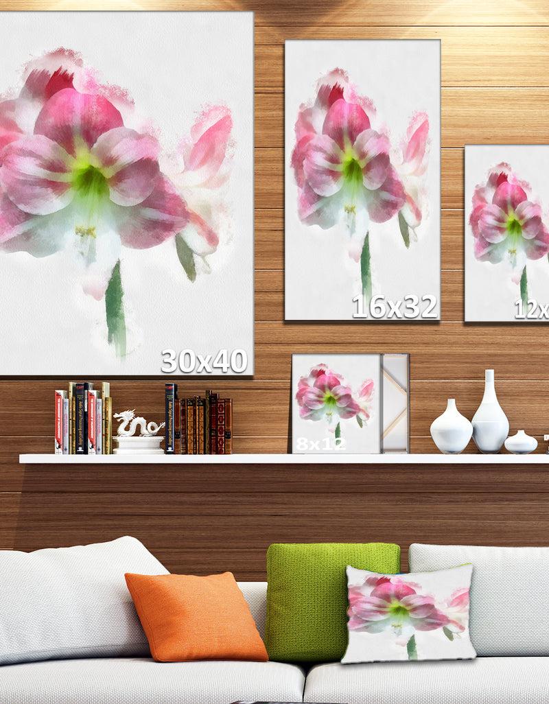 DesignQ Pink Lily Flowers On White Sketch - Extra Large Floral Canvas Art
