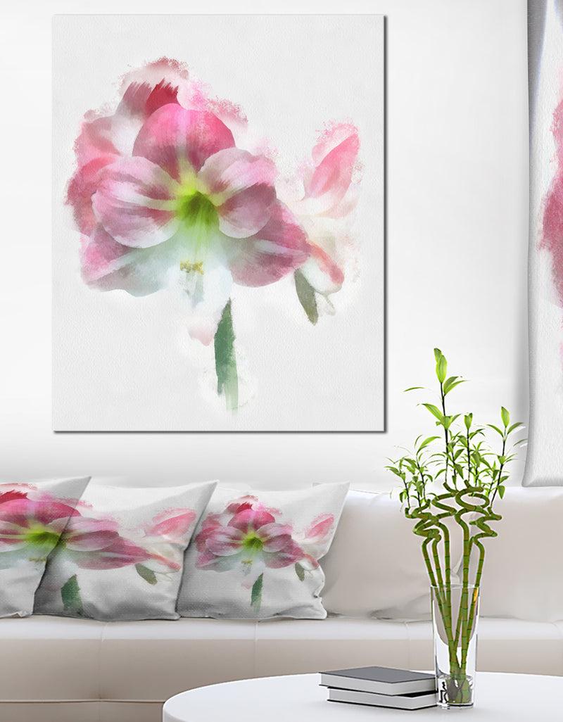 DesignQ Pink Lily Flowers on White Sketch - Extra Large Floral Canvas Art