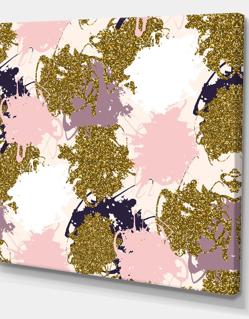 DesignQ Pink Purple And Golden Glitter Stains - Modern & Contemporary Premium Canvas Wall Art