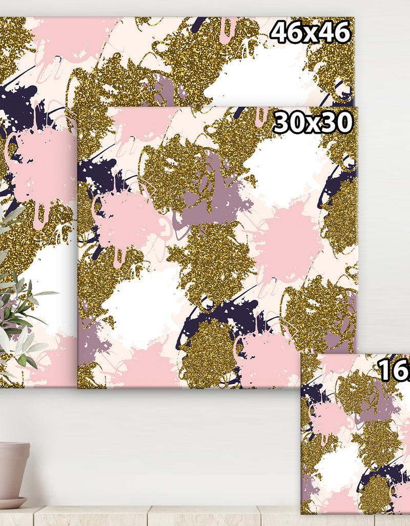 DesignQ Pink Purple And Golden Glitter Stains - Modern & Contemporary Premium Canvas Wall Art