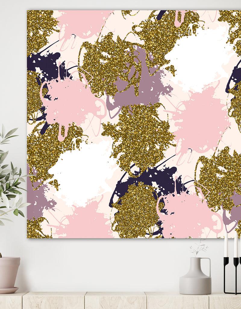 DesignQ Pink Purple and Golden Glitter Stains - Modern & Contemporary Premium Canvas Wall Art