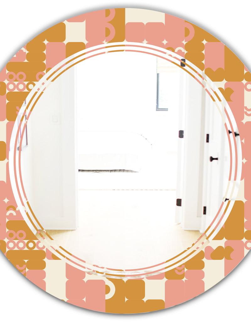 DesignQ Pink Retro Abstract Design - Modern Round Or Oval Wall Mirror - Triple C