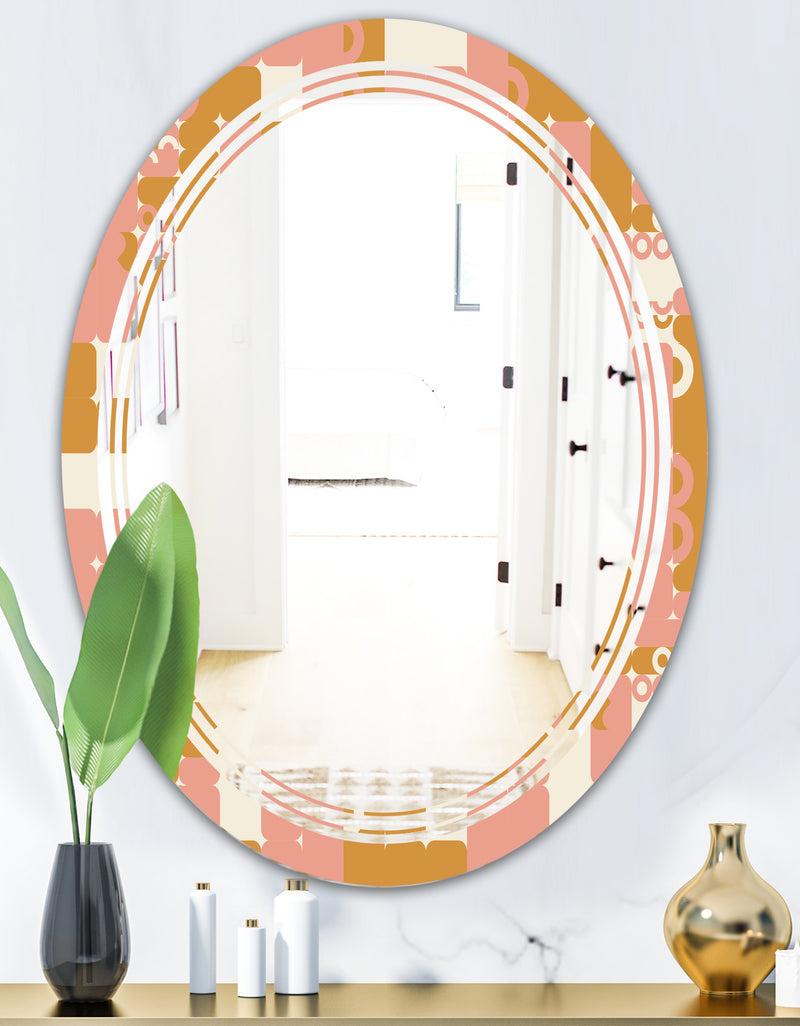 DesignQ Pink Retro Abstract Design - Modern Round Or Oval Wall Mirror - Triple C