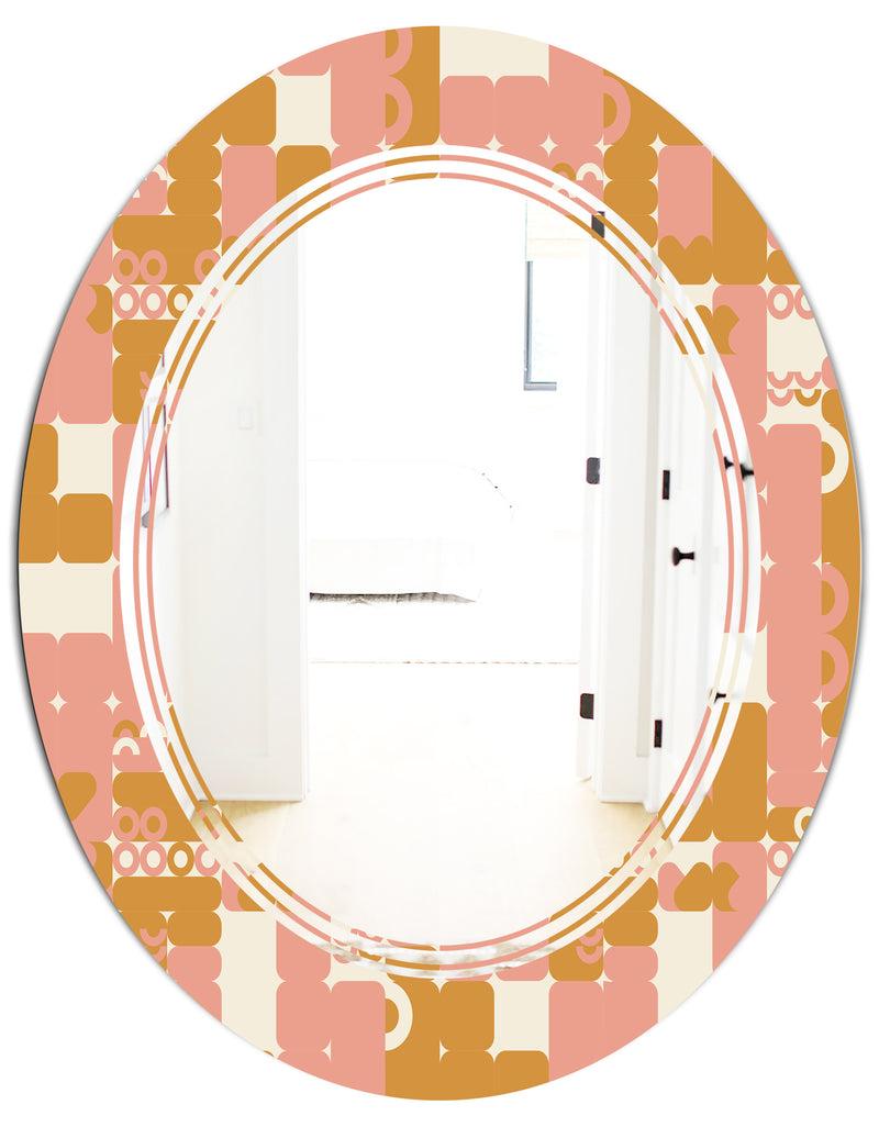 DesignQ Pink Retro Abstract Design - Modern Round Or Oval Wall Mirror - Triple C