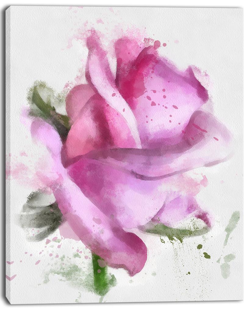 DesignQ Pink Rose Drawing Watercolor - Modern Floral Canvas Wall Art