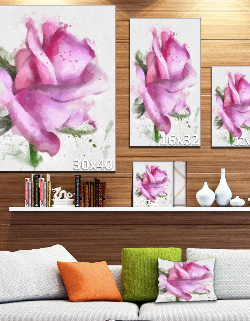 DesignQ Pink Rose Drawing Watercolor - Modern Floral Canvas Wall Art