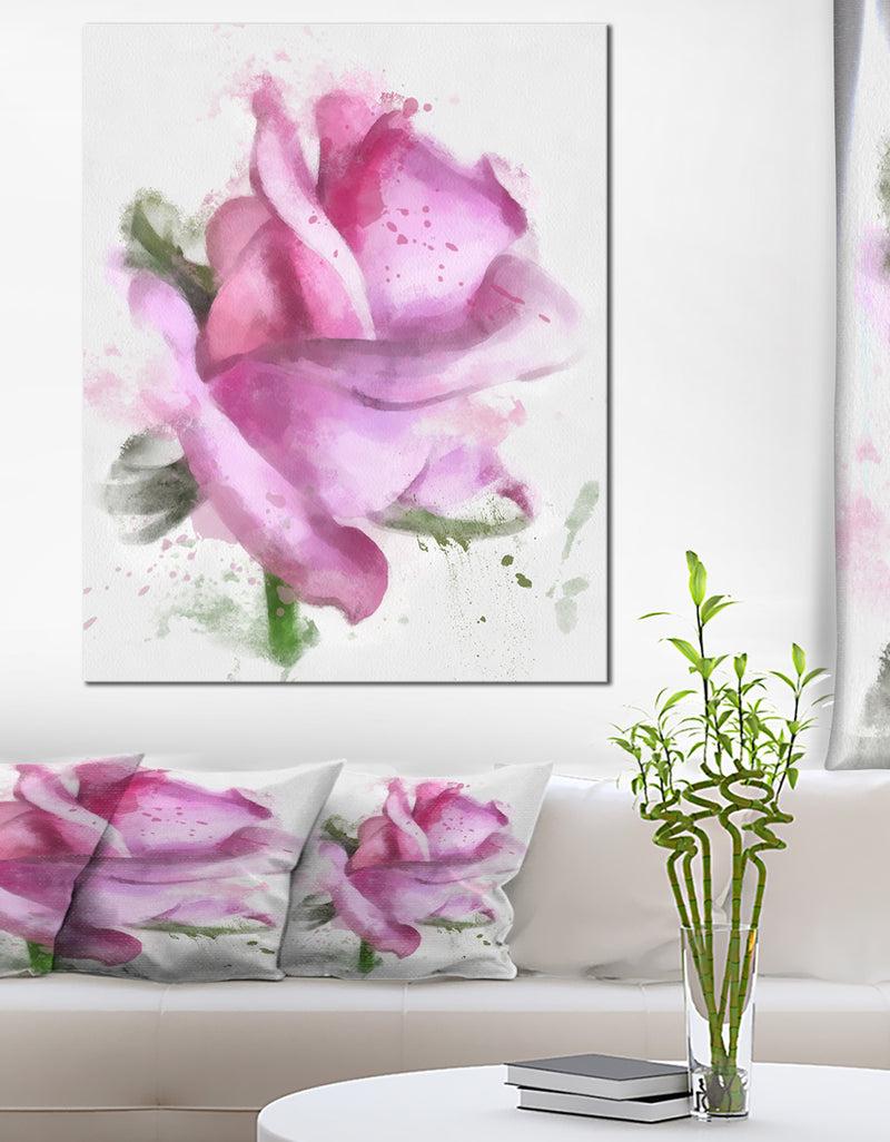 DesignQ Pink Rose Drawing Watercolor - Modern Floral Canvas Wall Art