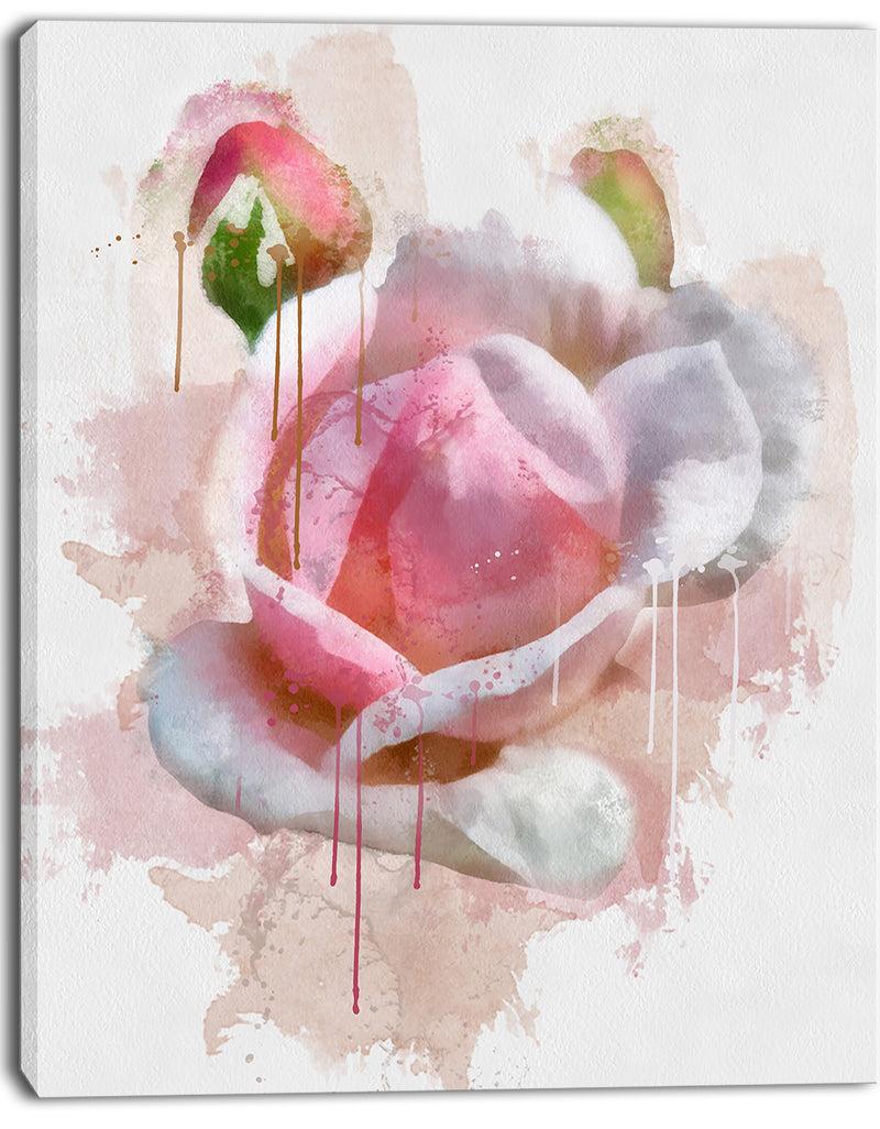 DesignQ Pink Rose Flower With Paint Splashes - Large Floral Canvas Artwork