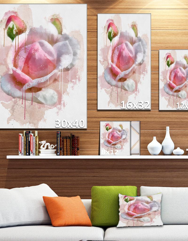 DesignQ Pink Rose Flower With Paint Splashes - Large Floral Canvas Artwork