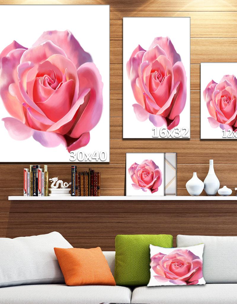 DesignQ Pink Rose Sketch On White Background - Flowers Canvas Wall Artwork