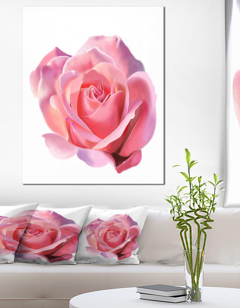 DesignQ Pink Rose Sketch On White Background - Flowers Canvas Wall Artwork