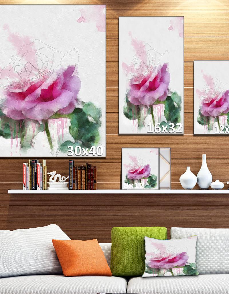 DesignQ Pink Rose Stem With Paint Splashes - Large Floral Canvas Artwork
