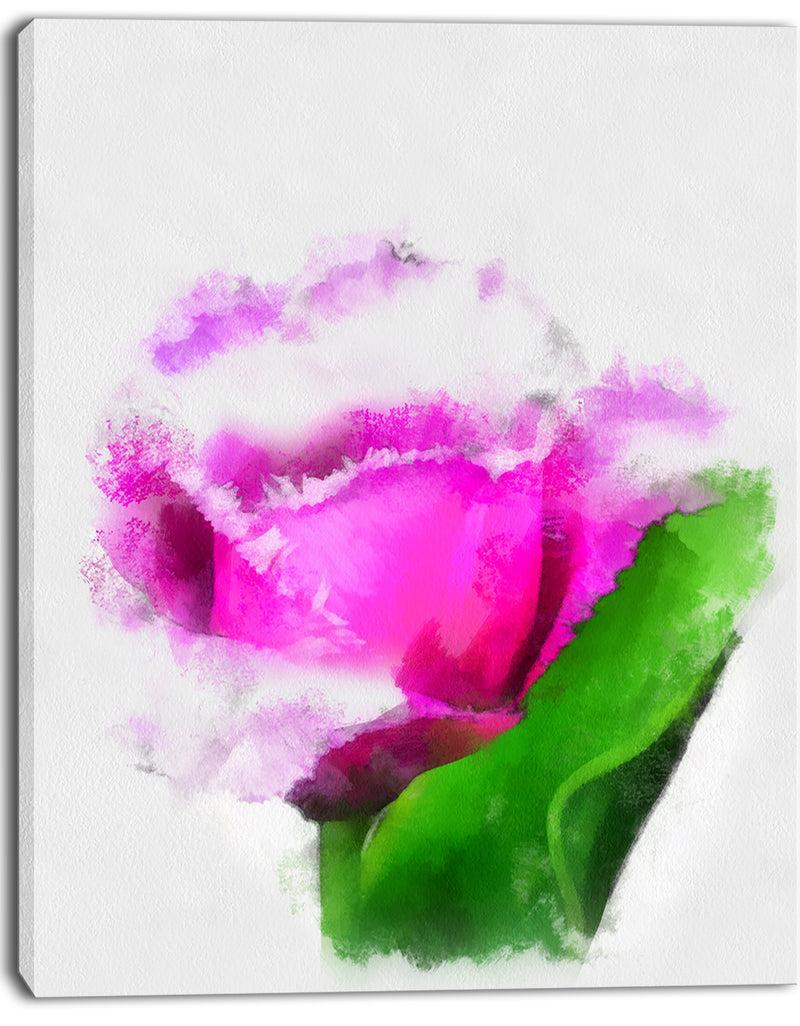 DesignQ Pink Rose Watercolor With Leaves - Large Floral Canvas Artwork