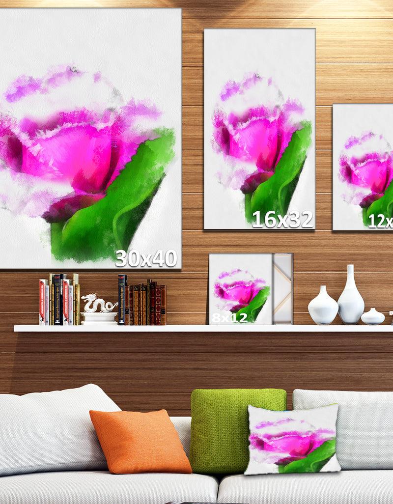 DesignQ Pink Rose Watercolor With Leaves - Large Floral Canvas Artwork