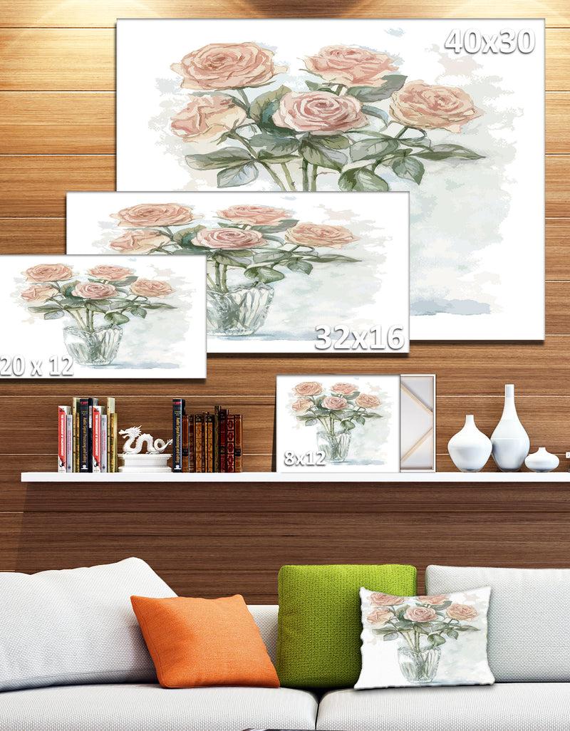 DesignQ Pink Roses Bunch In The Vase - Modern Flower Canvas Wall Artwork